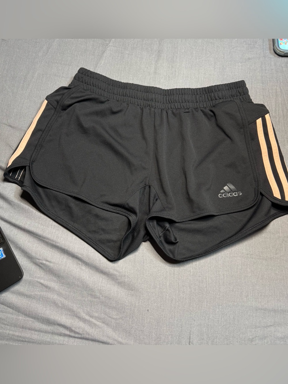 adidas Women's Black Athletic Shorts with Beige Side Stripes